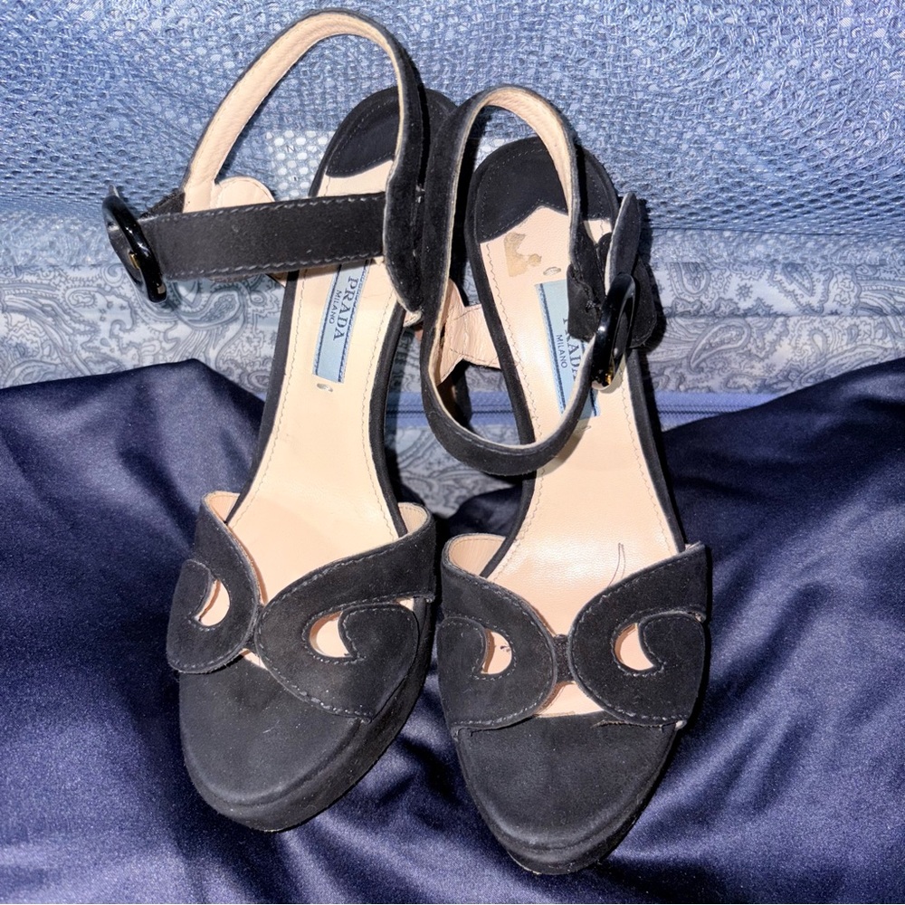 Prada Black Suede Platform Heels